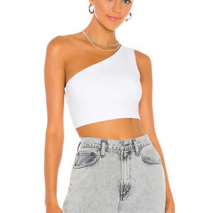 Susana Monaco White Sugar One Shoulder Crop Top SMALL Minimalist Jersey NEW